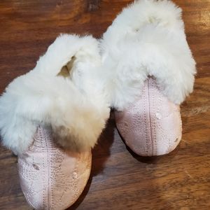 Pink and fur house slippers,  toddler size 6-9 months